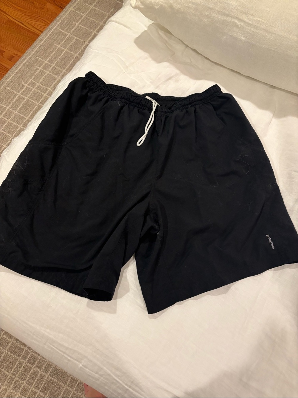 Patagonia Black Athletic Drawstring Shorts with White Cord